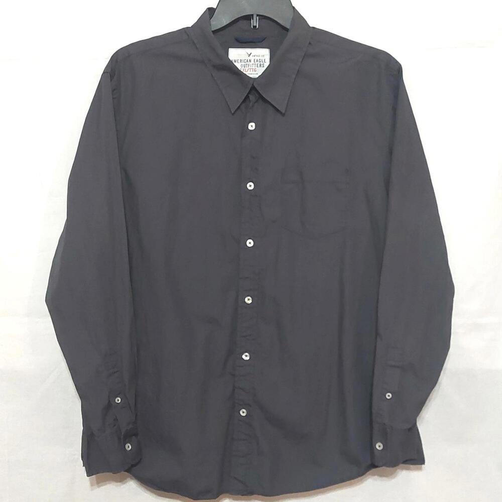 American Eagle Outfitter Mens XXL Vintage Fit Long Sleeve Button Down Shirt Gray